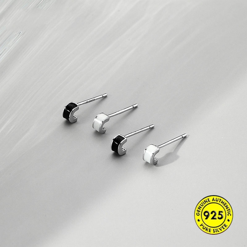 Bông tai mạ bạc 925 màu đen kiểu Hàn Quốc dễ thương cho nữ