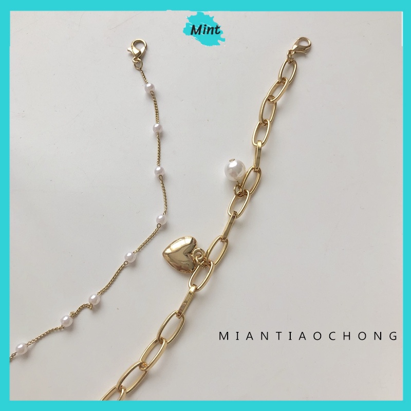 Lắc Tay Hai Lớp Ngọc Trai Nhân Tạo ❤️FREESHIP❤️ Vòng Tay Phối Xích Trái Tim Phong Cách Hàn Quốc | BigBuy360 - bigbuy360.vn