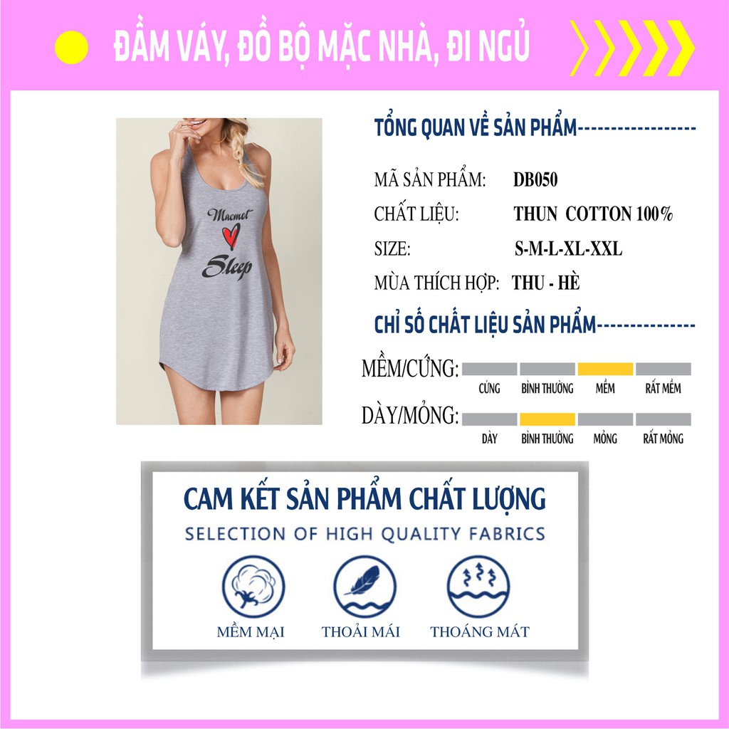 DB050 - Đầm siêu dễ thương, bán giá siêu rẻ.  Đầm thun mặc nhà, đầm đi ngủ. Đồ thun nữ đẹp. Thời trang Macmot