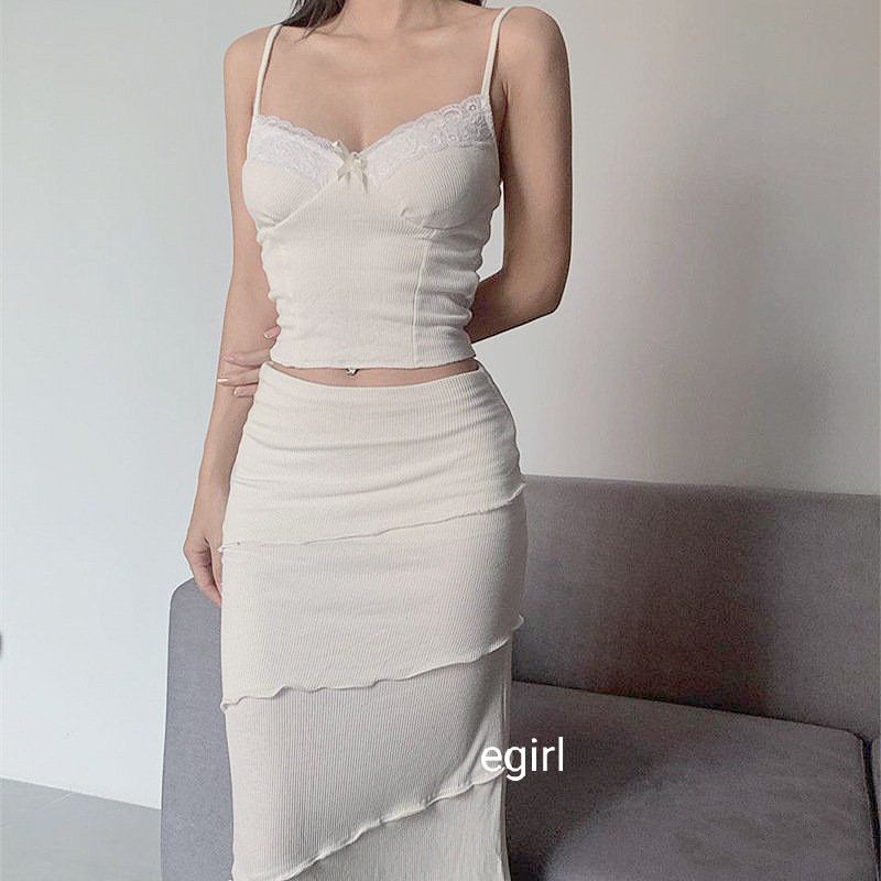 Set váy len nữ ôm body, set chân váy dài và áo 2 dây gợi cảm, tôn dáng (hàng 2 lớp)