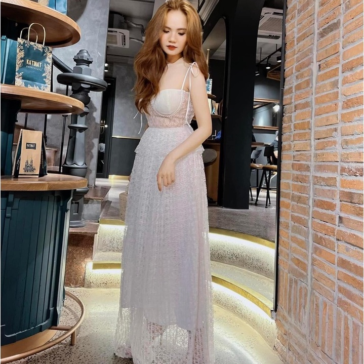 [Maxi] Đầm maxi ren dập ly 2 dây - Maxi ngọc lan