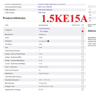 Điốt (diode) TVS 1.5KE15A 15V - DO-201AD