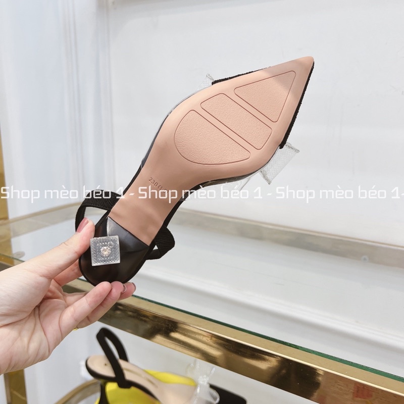 Sandal cao gót mũi nhọn nơ ngọc gót nhọn fullbox hàng quảng châu cao cấp