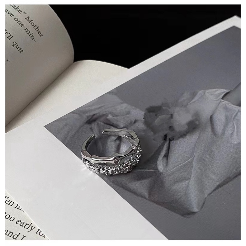 Nhẫn Hở Hai Lớp Đính Kim Cương Phong Cách Retro Thời Trang Dành Cho Nữ