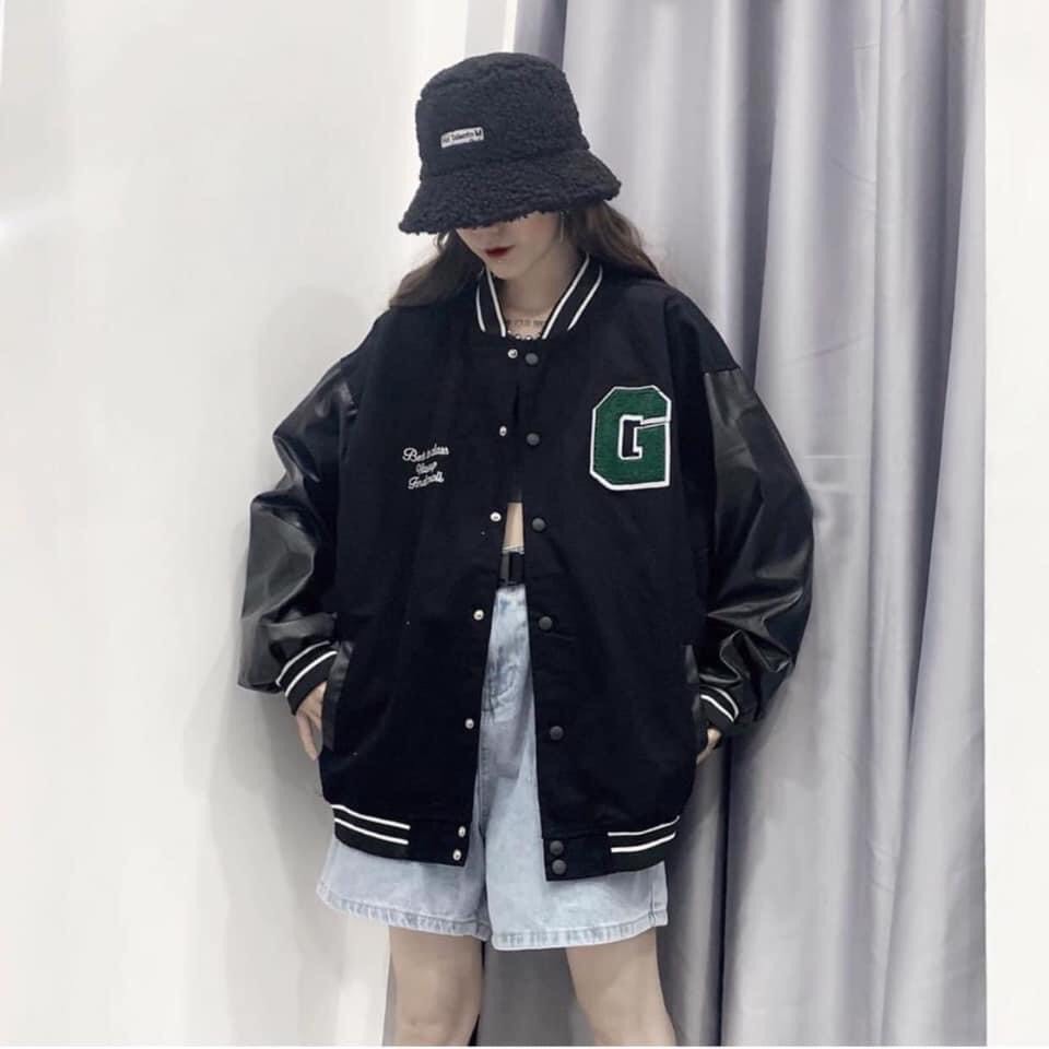 [MÃ HATH10 giảm 10%] ÁO KHOÁC BOMBER CHỮ G NỈ MIX DA CHẤT ĐẸP