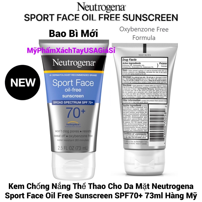 Kem Chống Nắng Thể Thao Cho Da Mặt Neutrogena Sport Face Oil Free Sunscreen SPF70 73ml