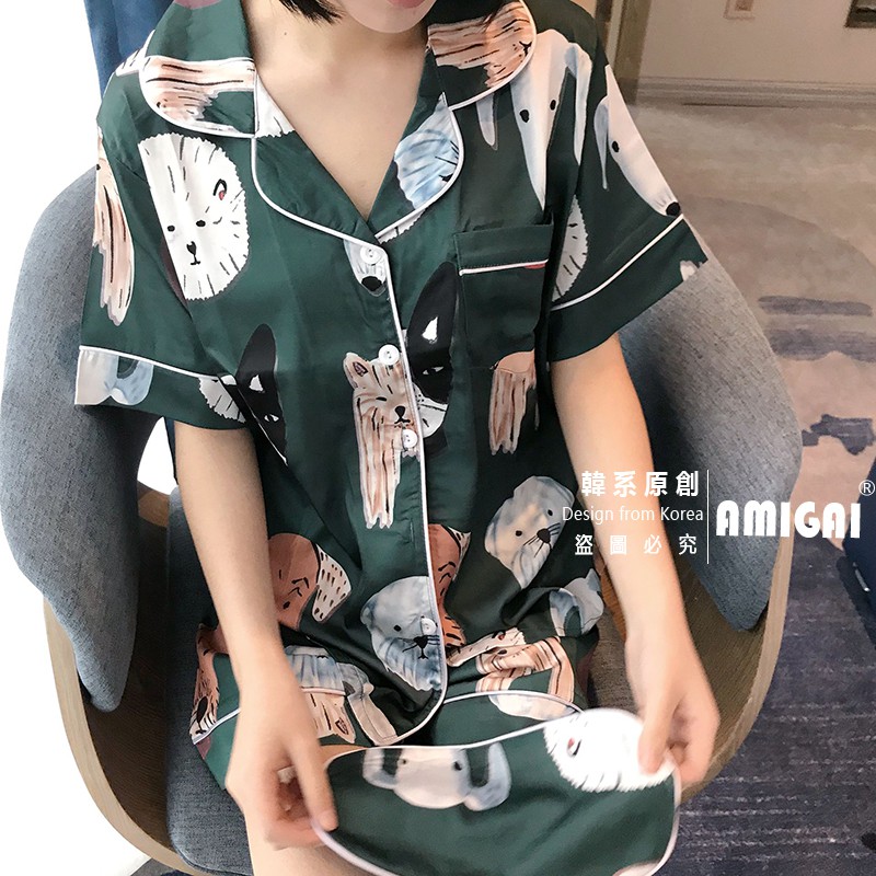 Bộ đồ ngủ cho nữ tay ngắn vải satin form rộng thoải mái cho nữ | BigBuy360 - bigbuy360.vn