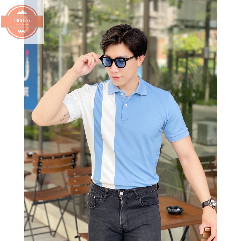 Áo thun polo nam cao cấp tay ngắn phối sọc dọc tay phối cổ đen trắng trẻ trung lịch lãm chất cotton thoáng mát 🔥