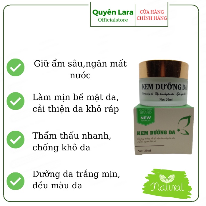 Kem Dưỡng Da Quyên Lara Ngăn Ngừa Da Khô Nẻ,Dưỡng Trắng Da Và Cấp Ẩm Chuyên Sâu 30ml
