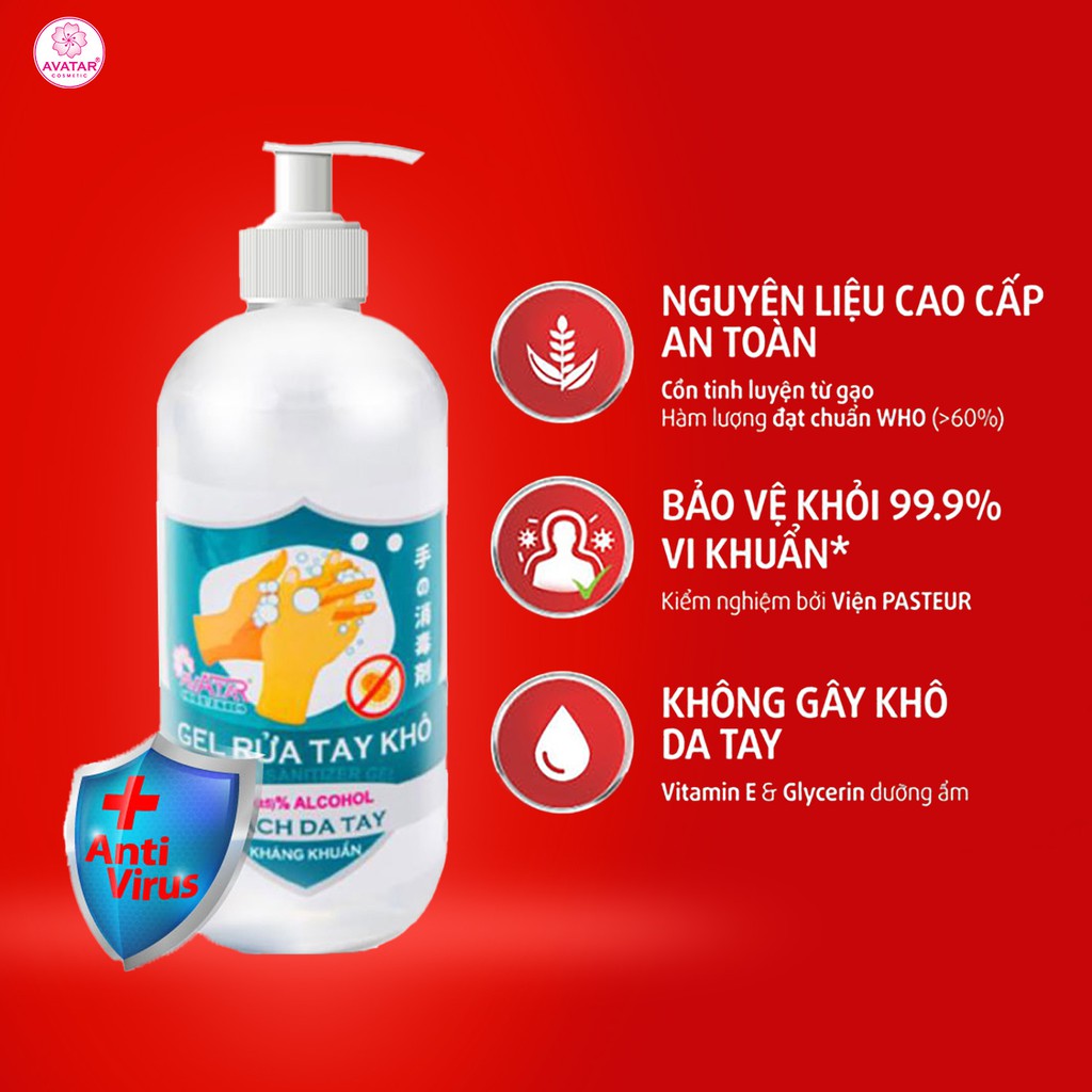 [Pasteur kiểm duyệt] Gel rửa tay khô Avatar 75% cồn (500ml)