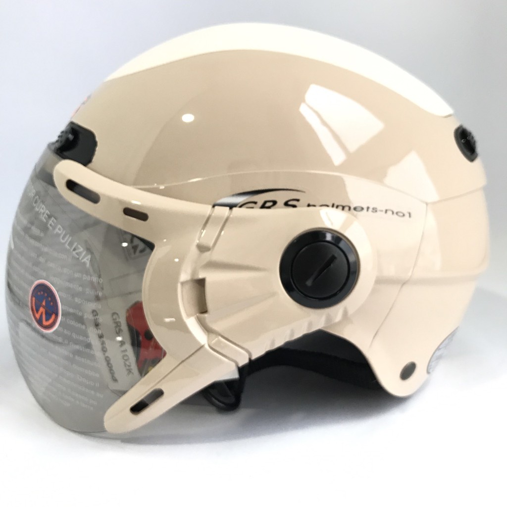 Mũ bảo  hiểm nửa đầu có kính siêu đẹp - đội rất ôm đầu - GRS A102K - Sữa line trắng