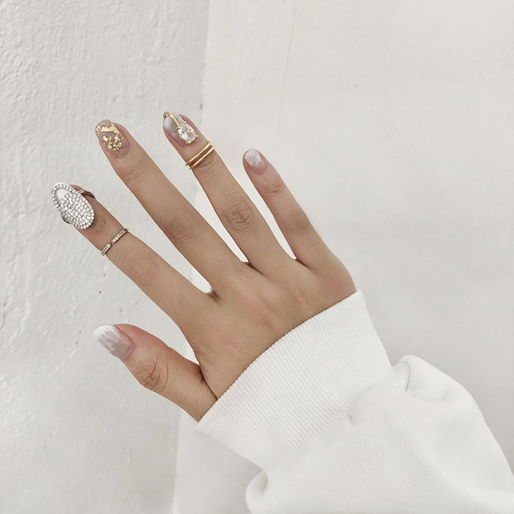 Nhẫn hợp kim sáng bóng đeo móng tay thanh lịch sáng tạo thời trang phong cách Hàn Quốc cho nữ