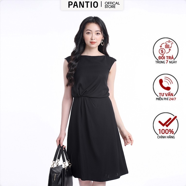 Đầm công sở chất liệu thô dáng xòe không tay FDC32738 - PANTIO