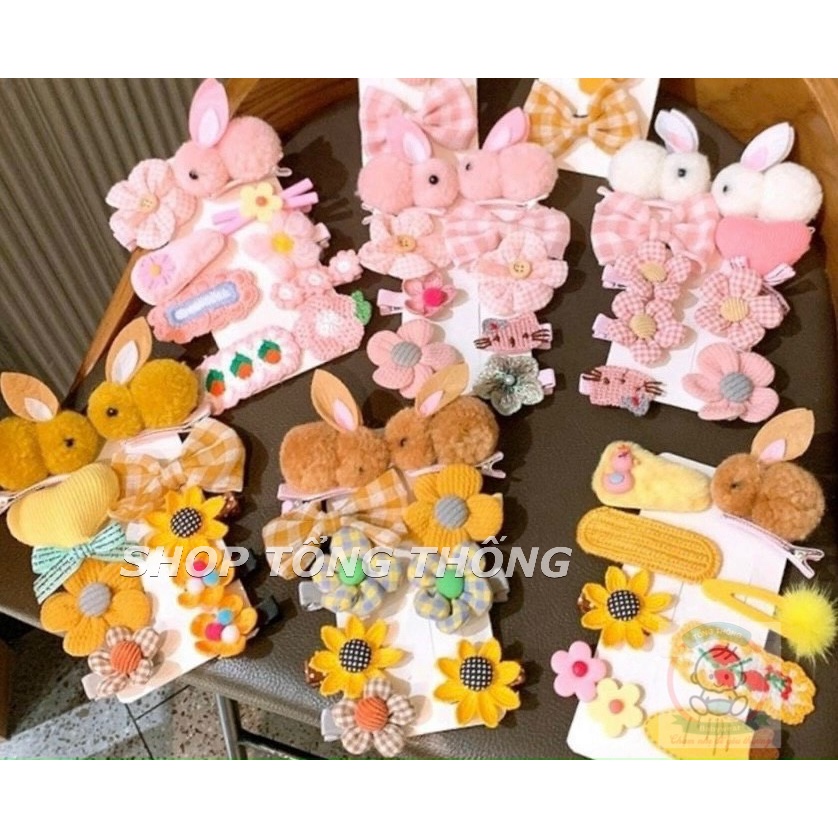 Set 9 Kẹp tóc mẫu mới cho bé gái cute thỏ con to đáng yêu xinh hàng loại 1 cao cấp kẹp không đau hình thật