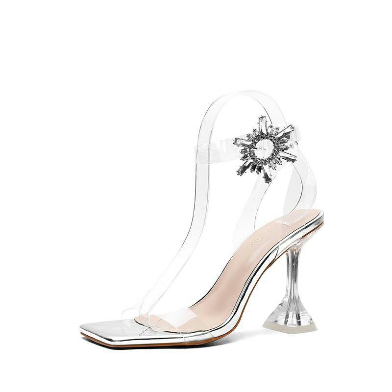 Sandal guốc cao gót quai trong đá mặt trời cao cấp 7cm - Q13