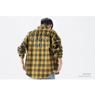 Áo somi kẻ vàng in lưng chất liệu 100% cotton không nhăn, mềm mại, kiểu dáng HQ rộng rãi, trẻ trung