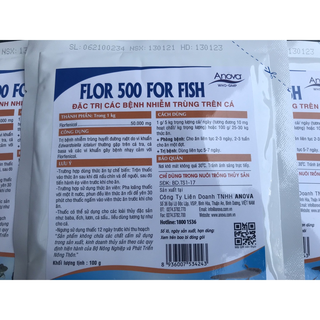 Flor 500 for fish - Trị các bệnh nhiễm trùng trên cá (gói 100g)