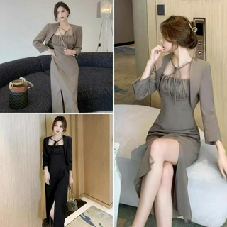 Set đầm váy bigsize 50-95kg váy hai dây kèm áo khoác