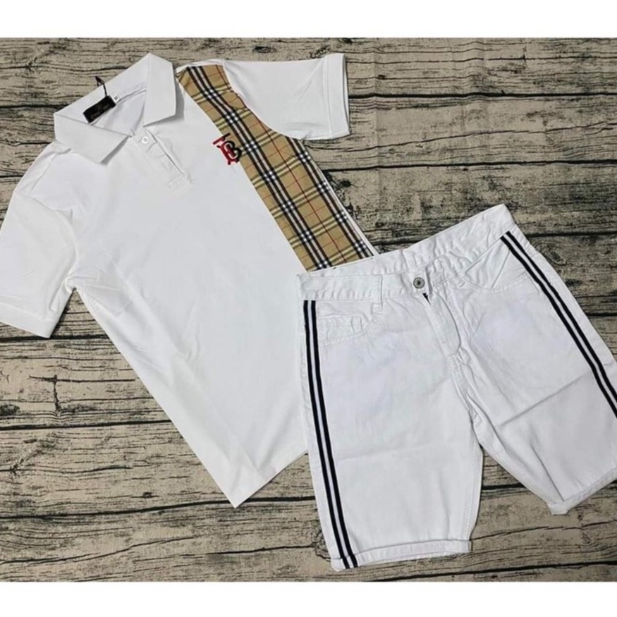 Áo thun nam ngắn tay cổ bẻ thêu chữ mix vải caro độc lạ thun cotton co giãn Hàn Quốc