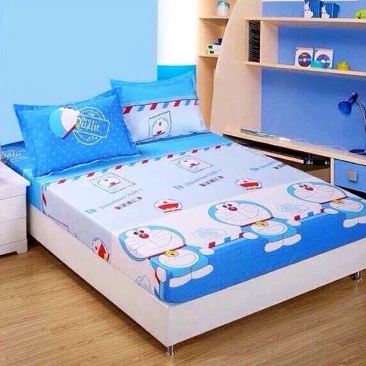 Bộ Ga Gối Cotton Poly Mẫu DORAEMON TEM THƯ Dành Cho Các Bé Nhà Mình