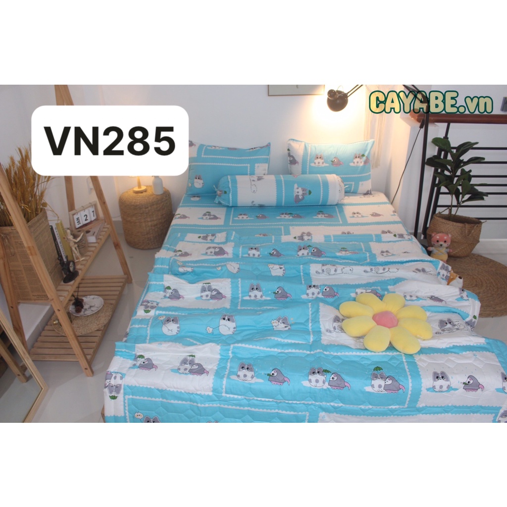 BỘ GA GỐI 4 MÓN MÈO TOROTO MÀU XANH NGỌC COTTON 100% (GA GIƯỜNG + 1 VỎ GỐI ÔM + 2 VỎ GỐI NẰM)