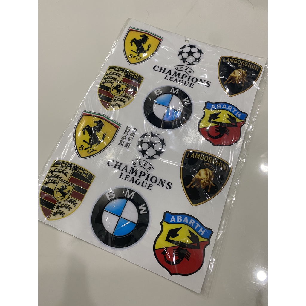 Nguyên tấm tem nổi nhiều logo Ferrari Champion League BMW ... sắc nét