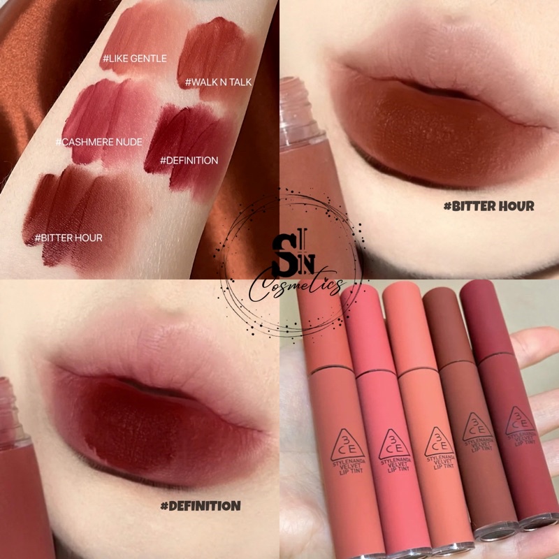 Son kem 3CE VELVET LIP TINT Bitter Hour Taupe Definition