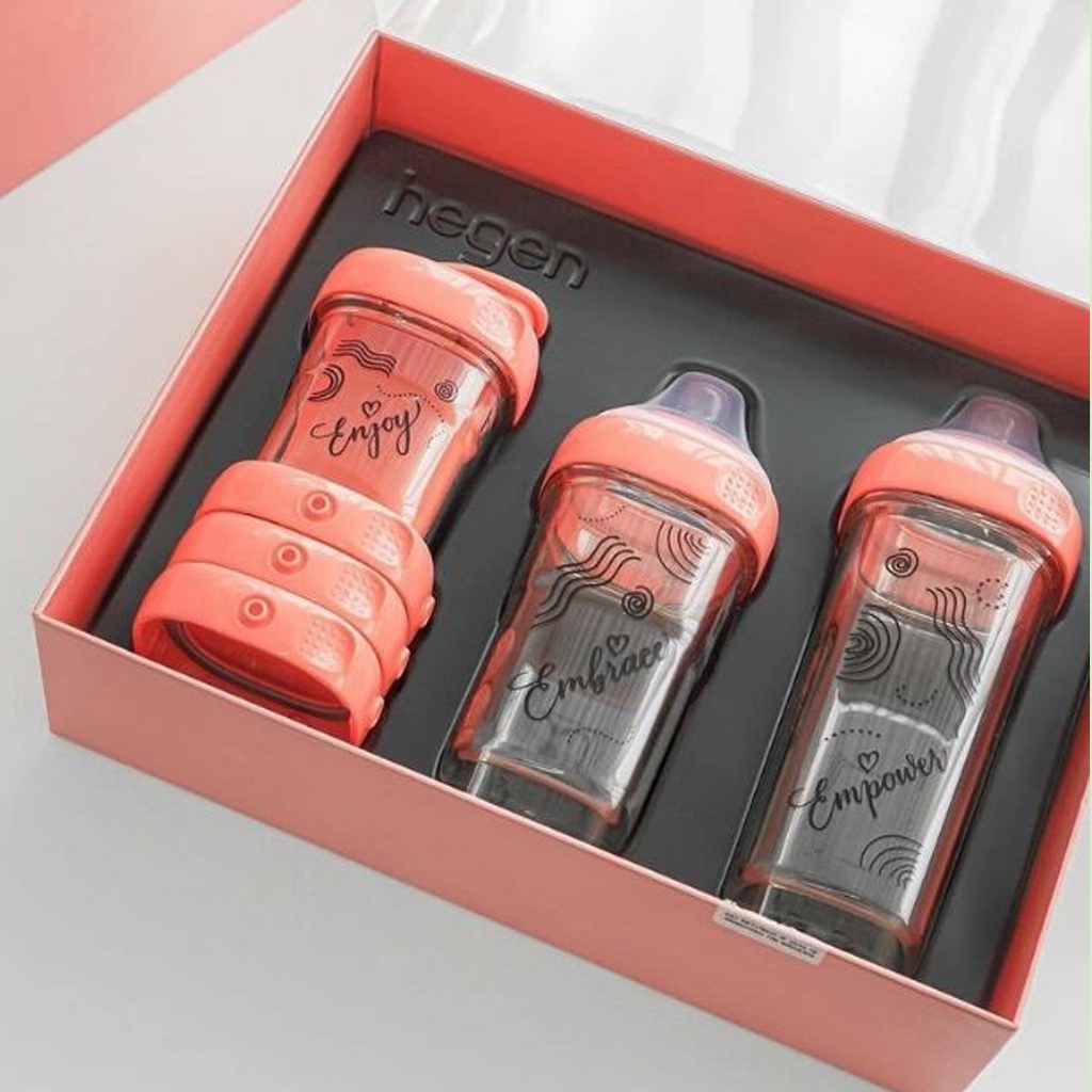 Bộ Quà Tặng Bình sữa HEGEN Triple E Collection, Bình Hegen nắp đỏ 150ml 240ml 300ml - KUB Official