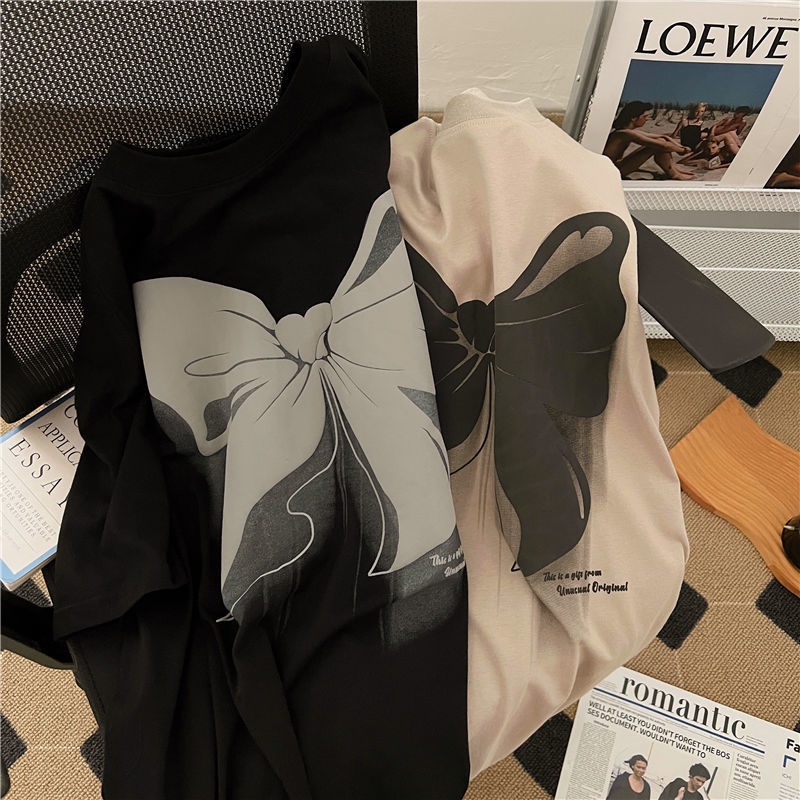 Áo Thun Tay Ngắn Dáng Rộng Hoạ Tiết Bướm Thời Trang Mùa Hè Cho Phái Nữ