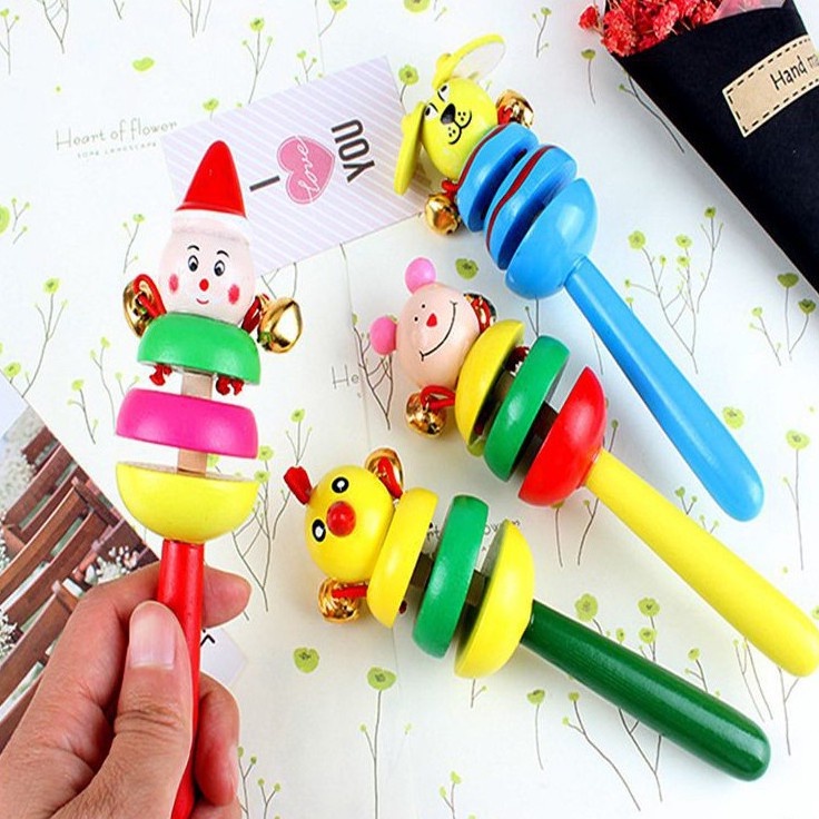 Đồ chơi xúc xắc, lục lạc gỗ 3 tầng hình thú phát tiếng kêu kích thích vận động và giác quan của bé