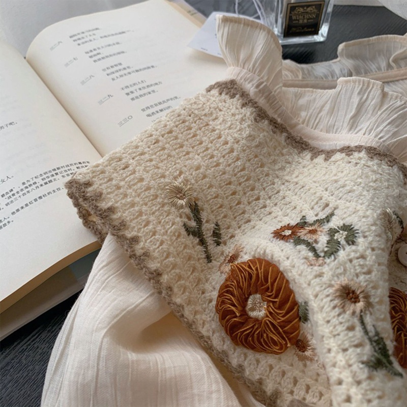 Áo Khoác Cardigan Dệt Kim Không Tay Cổ Chữ V Cài Nút Thêu Họa Tiết Hoa Lá Thời Trang Mùa Xuân Cho Nữ