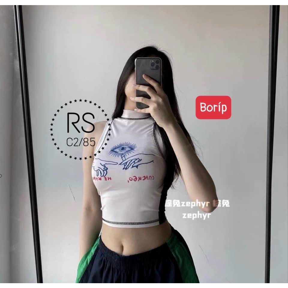 áo ba lỗ cổ lọ sát nách in con mắt bàn tay li