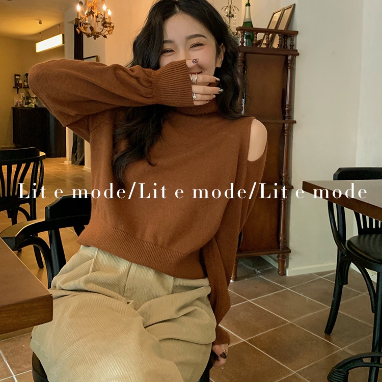 Áo sweater cổ lọ trễ vai thời trang thu đông phong cách Hàn Quốc dành cho nữ