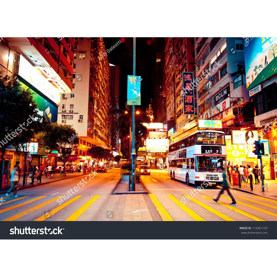 Tranh lụa 3d Hồng Kông Đường Phố Kích Thước 1,5m x 2m HKĐP05