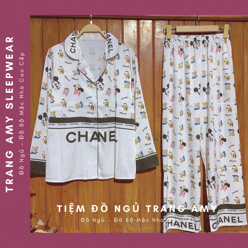 Set Pijama Lụa Ánh Kim Cha.nel Hoạt Hình