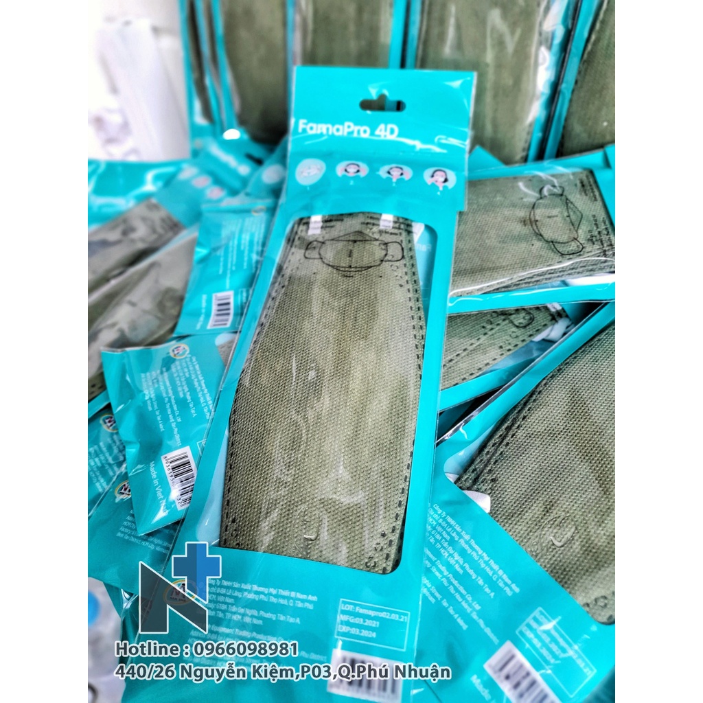 COMBO 50 - 100 cái Khẩu trang Famapro 4D KF94 (Xanh Rêu) - Bịch 5 cái