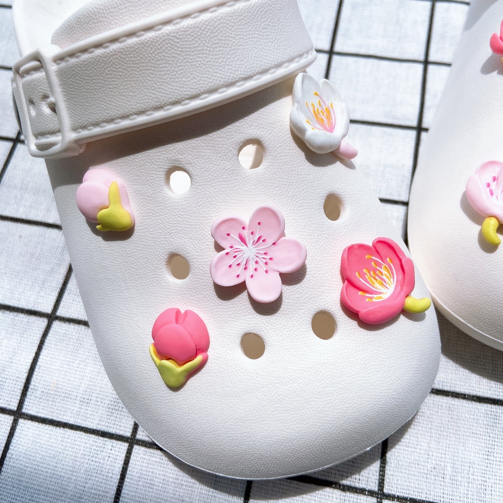 Sticker crocs Shoe Decoration for crocs đế caoSet 10 Phụ Kiện Nút Giày Thời Trang#Hoa Ba Màu sakura