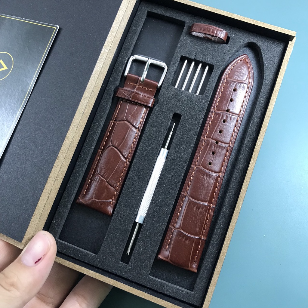 Dây da đồng hồ da bò cao cấp kèm khóa cài Đơn thép không gỉ 316L