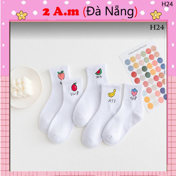 Tất Vớ Cổ Cao Nữ Tone Nhiều Màu Họa Tiết Trái Cây Cực Dễ Thương Thời Trang Đẹp Vải Cotton