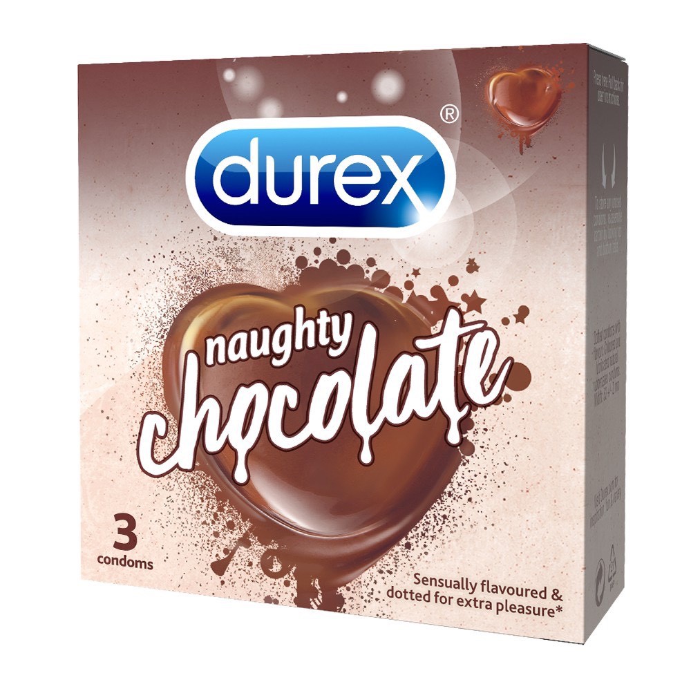 Bao cao su Durex Naughty Chocolate ✅ [CHE TÊN KÍN ĐÁO]✅⚜️CHÍNH HÃNG⚜️siêu mỏng trơn láng thơm Chocolate(3 bao/hộp)