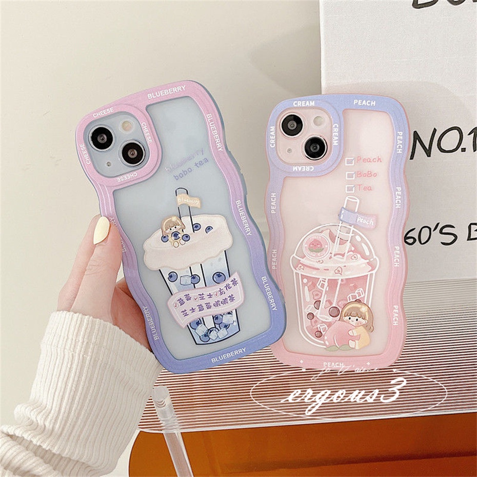 Ốp Điện Thoại Mềm Họa Tiết Trà Sữa Trái Cây Viền Lượn Sóng Cho iPhone 14 13 12 11 Pro Max SE2020 X XR Xs Max 7 8 Plus