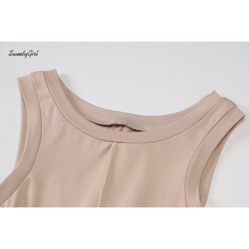 Đầm ôm sát nách cổ tròn màu trơn thiết kế độc đáo cá tính