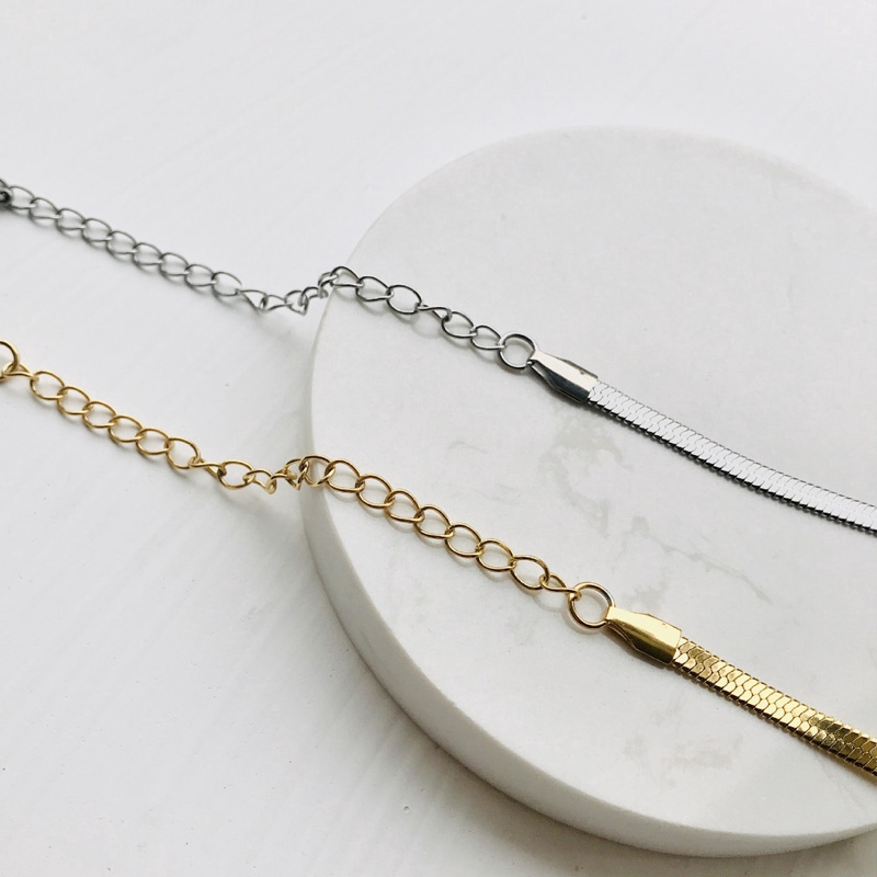 Gold Blade chain Choker Necklace /Gold Silver Color Flat Herringbone Choker /Women Flat  Snake  Necklace /Layer Lobster Buckle Gold Choker