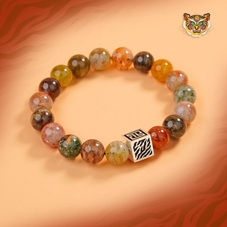 TINH LÂM Vòng Tay Phong Thủy Đá Ưu Linh Ngũ Sắc 10 Li - Charm Vuông Vân Hổ