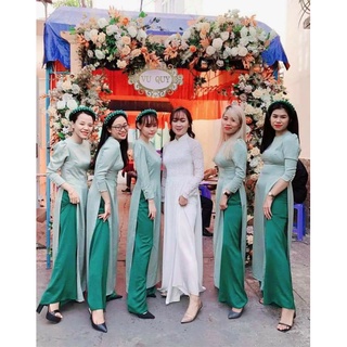 Áo dài bưng mâm set 6 bộ (6 áo + 6 quần + 6 mấn) - Long Mỹ Siêu Rẻ