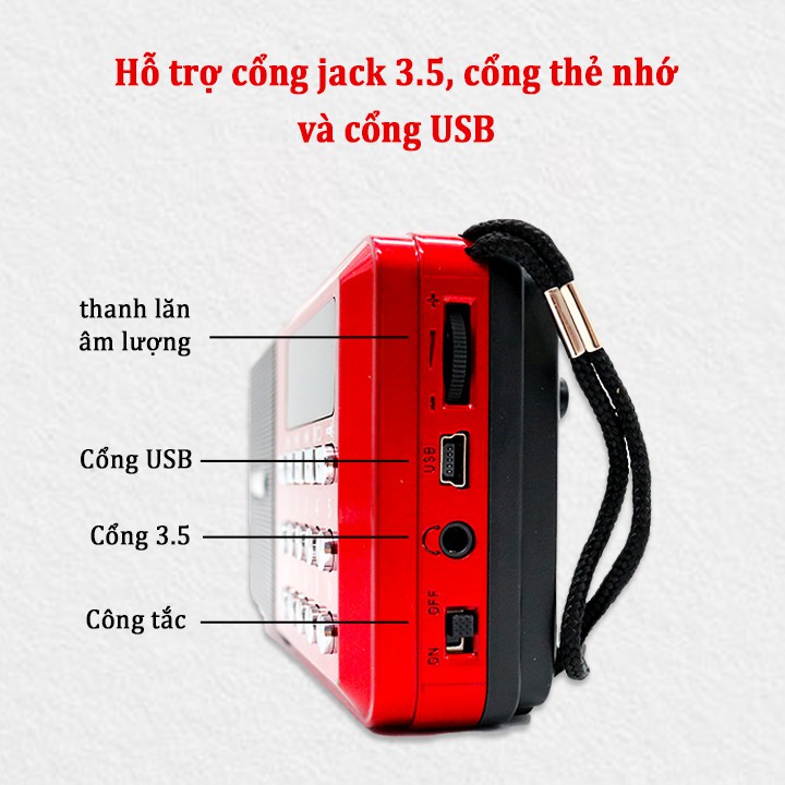 máy nghe đài FM hỗ trợ khe cắm thẻ nhớ,CỔNG USB nghe to và rõ dành cho người già cr65