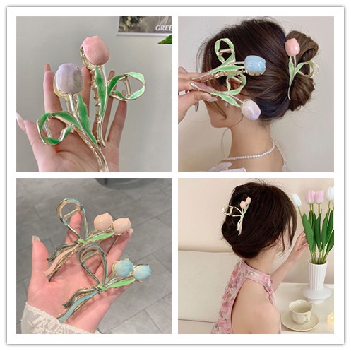 Kẹp Tóc Hình Hoa Tulip Lưng Kiểu Pháp Thanh Lịch Cổ Điển Cho Nữ