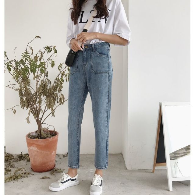 [Bán chạy +Video thật] Quần Jeans nữ baggy lưng cao Ulzzang Quảng Châu QDJ70 (Mom Jeans)