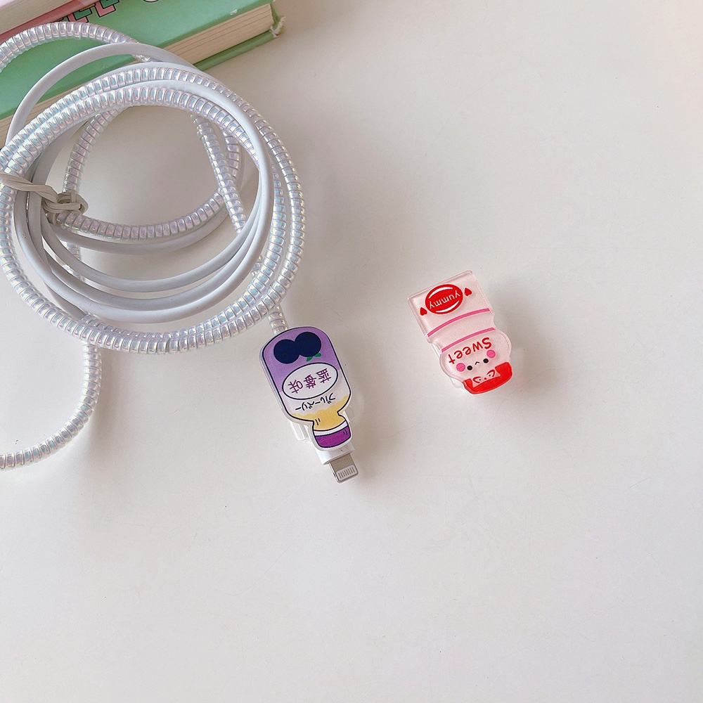 Phụ Kiện Bọc Bảo Vệ Dây Cáp Dữ Liệu Hình Chai Nước Trái Cây Màu Trong Suốt Dễ Thương Qipin