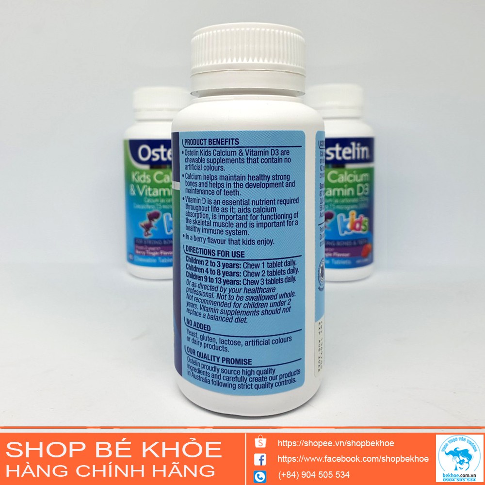 Canxi Ostelin Kids Calcium & Vitamin D3 - Bổ xung canxi và vitamin D3 cho bé 90v